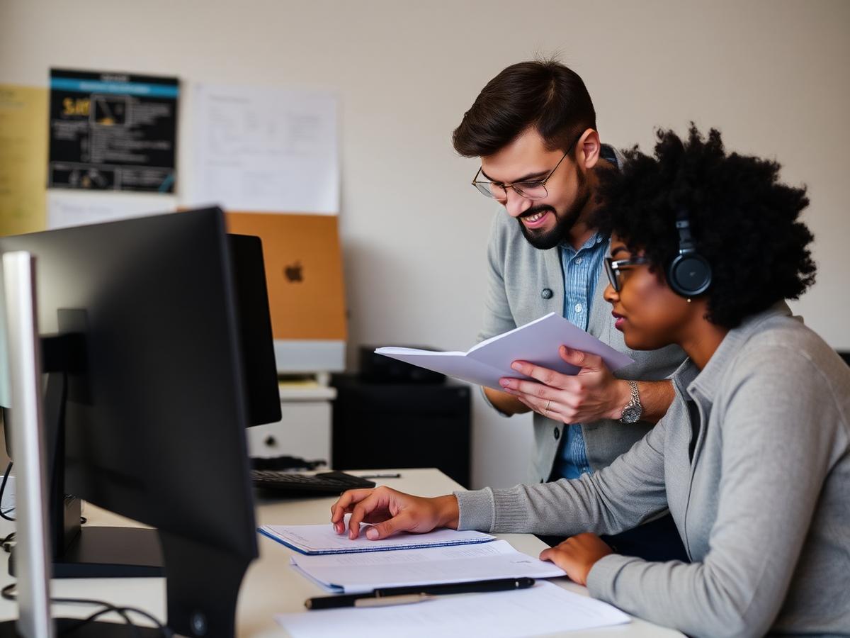 Researcher taking notes while someone uses software at their own desk