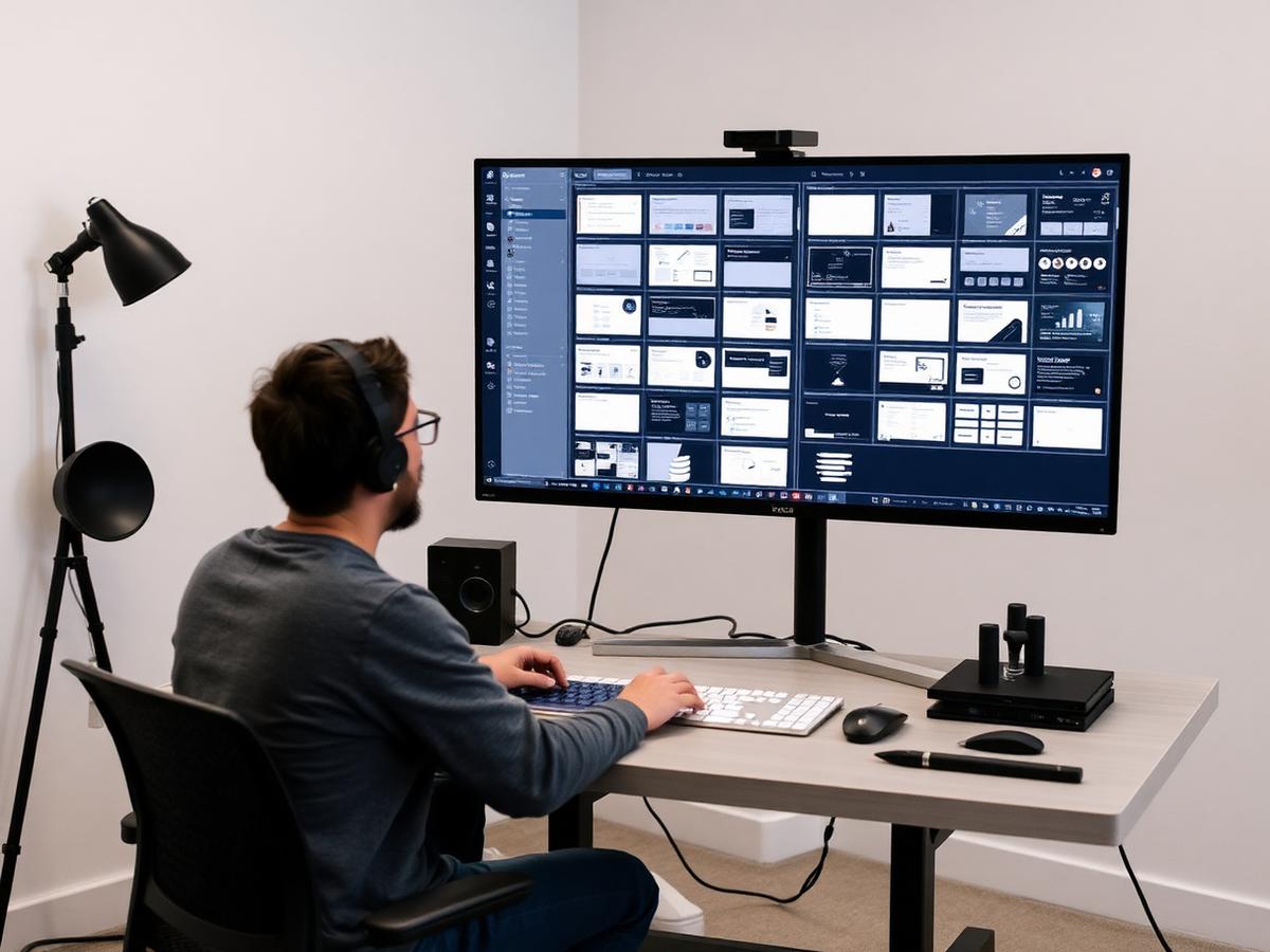 Designer building a component library on a large monitor