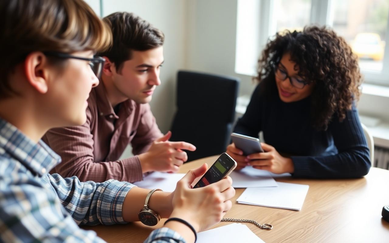 Researchers observing a participant use a phone during a usability session